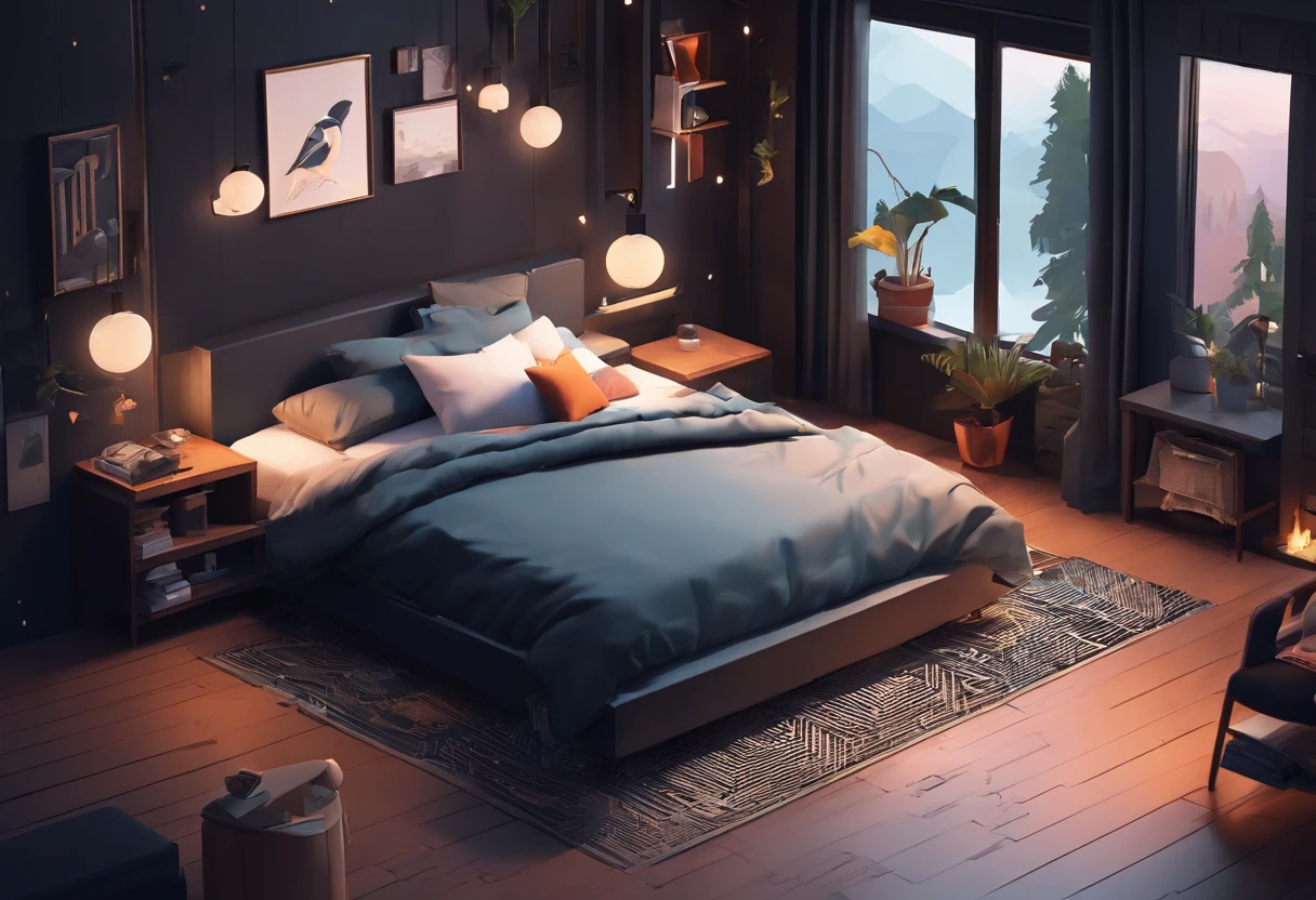 A cosy dark themed modernbedroom