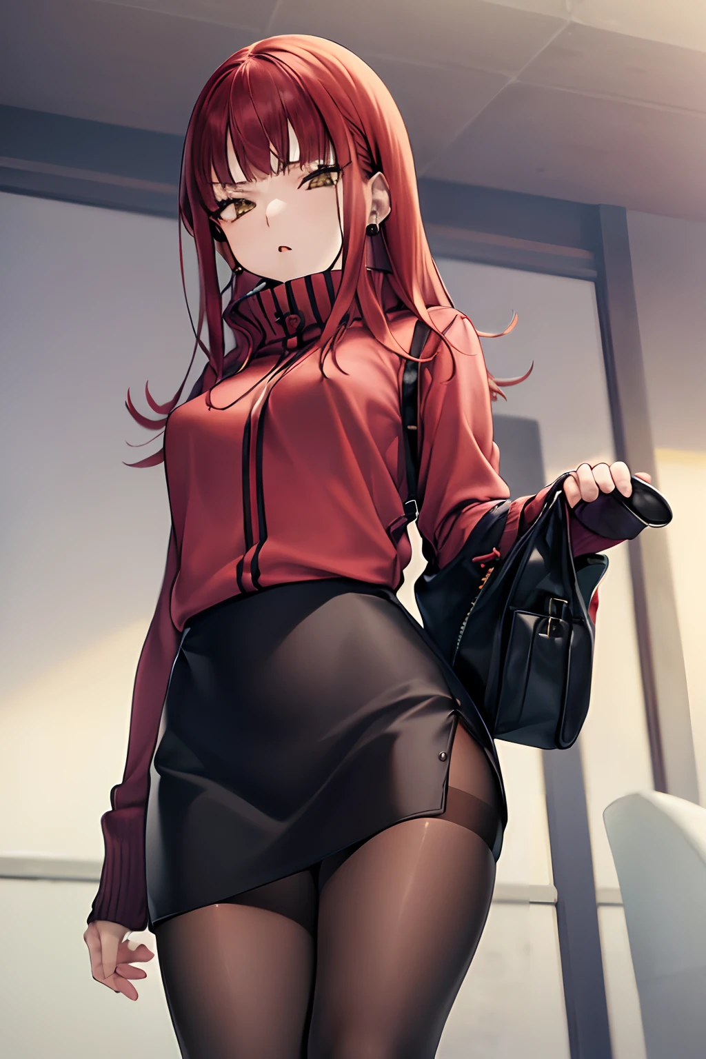 masutepiece, Best Quality, absurderes, Perfect Anatomy, 1girl in, Solo, Yoko Katori, Long hair, Knitted Outerwear、((a miniskirt)), ((pantyhose))、((long boots))、((Photo from below))、((Show panties))、((stepping on viewer))
