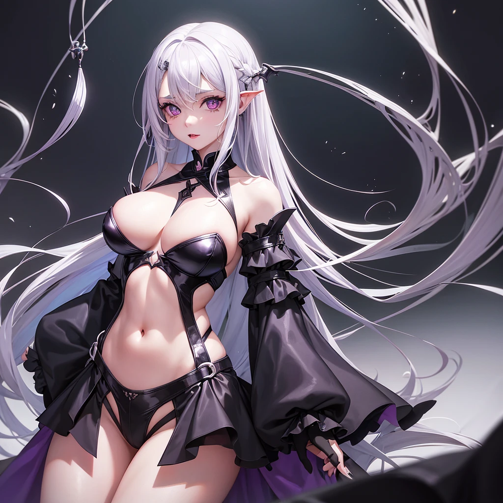 1 , succubus, Castlevania, cabelo vermelho, ruiva, asas de morcego, asas grandes, grandes asas de morcego Castlevania, 30 anos, espartilho preto, look of malice, olhar sensual, corpo exposto, mostrando o corpo nsfw, ostas, naked sensual, dinamic angle, 30 anos, corpo inteiro, fluorescent purple eyes, white hair with black strands, SeaArt 2.1 Forced,