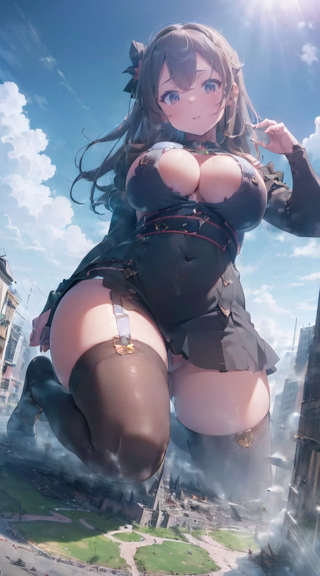 ((((A city in ruins at your feet)))),((((Kneeling)))),Fantastic,long legged,(((A Princess))),(((((Full body depiction))))),((((Randomly sexy poses)))),((((Beautiful soles))))、((((Five fingers on a beautiful sole)))),Big Chest Ribbon,((Teary-eyed)),((((((Colossal tits)))))),((embarrassed from)),Blushing,(((((,Big girl sitting on the roof of Cinderella's castle across the valley))))),((((lowfers)))),the Extremely Detailed CG Unity 8K Wallpapers,top-quality,ultra-detailliert,​masterpiece,realisitic,Photo Real,Bright lighting,extremely detailed cute girl,18year old,Innocent big eyes,A detailed eye,(brown haired),(shorth hair),(bangss),flawless skin,shinny skin,fair white skin,Fine skin,((((large full breasts)))),((((((plump thighs)))))),((perfect anatomia,nice hand,perfect hand,Five fingers connected to the palm of the hand,accurate hands without incongruity)),Show off panties、pantyshot、(((Super Huge Girl Cute Princess Dress Costume、white colors)))、(((knee high socks))),front facing,(fumo),(fires),(((Rubble Town)))、Ground cracking,