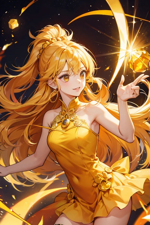 anime style; 3d; glitter; citrine stone goddess