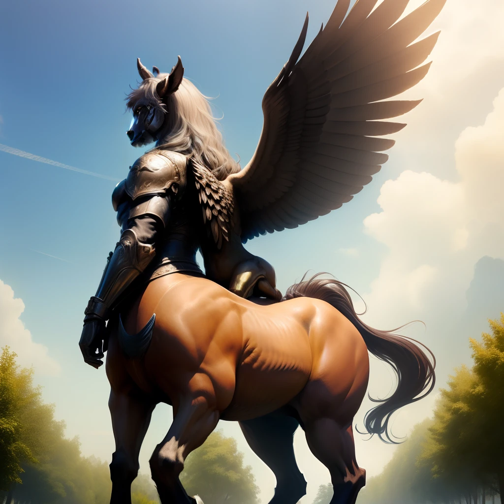 A winged centaur boasting of its butt