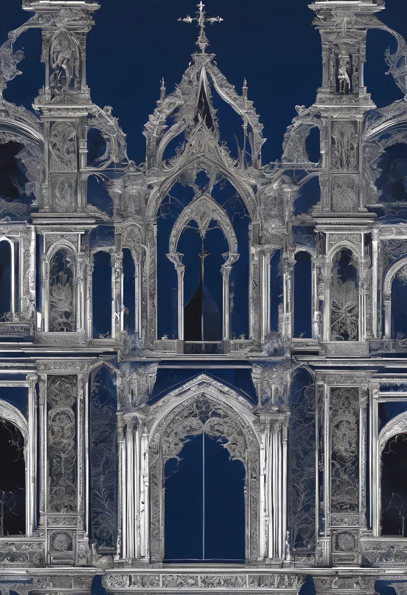 A deep blue Sky, a blaze, something emerging, No estilo de trompe – L'oeil Illusionistic Detail, Blink – and – you – lose – detail, Wiccano, Dark and macabre gothic, Romantic Gothic, Dark and ornate Gothic