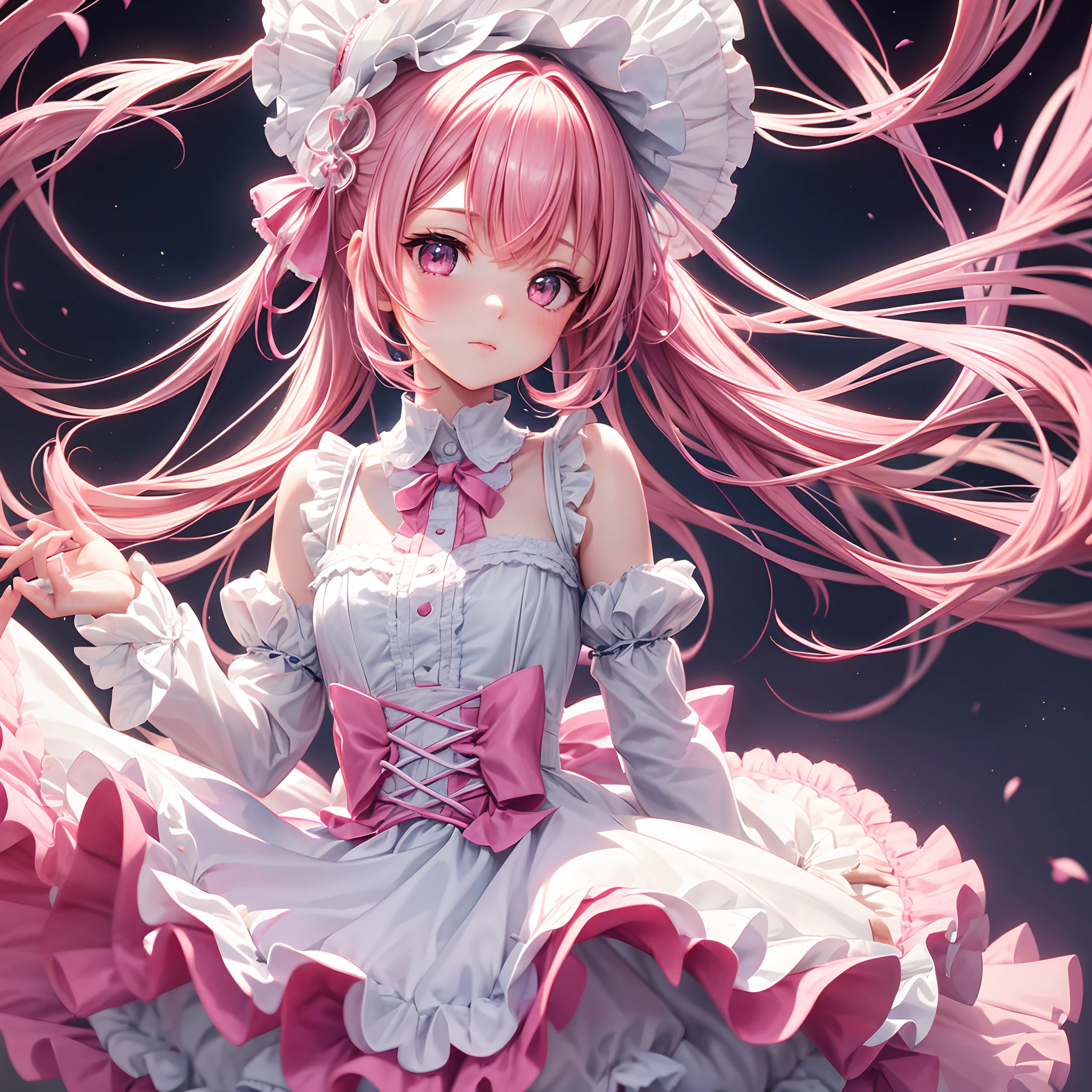 Super delicate cute girl in a Lolita dress with pink hair. 8K Ultra High Definition, Delicate texture, Pure white background.