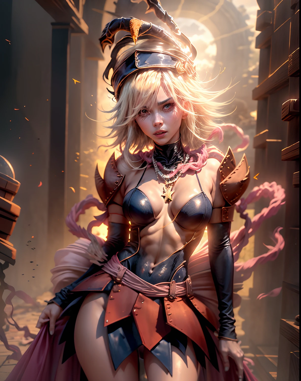 Chica maga oscura domadora de dragones legendario , en el reino de los cielos, ardiente entre nubes y rayos de sol a su alrededor. Pose sejustiva sexy y inocente seductora.