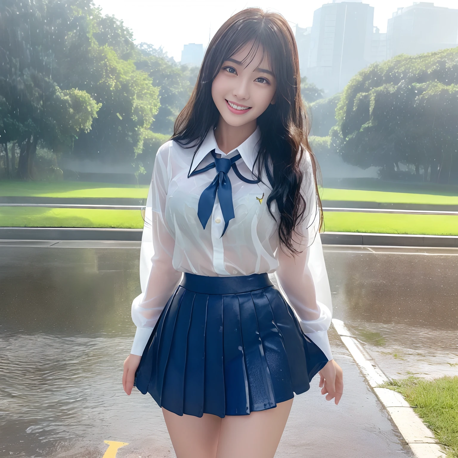(masterpiece:1.3), High resolution, Super detailed, Very detailed, CG, Unity, 8k wallpaper, Realistic, photo-Realistic, RAW Photos, Raw photo, (8K, highest quality, masterpiece:1.2), (Photorealistic:1.4), Beautifully detailed face, Perfect and beautiful face, Beautiful and elaborate face, Accurate, Very detailed顔と肌の質感, Surface Details, Detailed hair texture, Perfect body, (Fair skin:1.2), Fine grain, Beautiful eyes in every detail, Slim face and figure, Big eyes, (Glossy Lips, Natural color lip:1.4), ((A sexy, sensual smile, A charming, sexy smile:1.4)), ((pretty girl, Random stylish hairstyles:1.4)), ((16 year old Japanese high school girl。She is wearing a tight sailor uniform.、The navy blue skirt accentuates the lines of her thighs and buttocks.。White blouse、Characterized by a red ribbon、Have a sexy charm。Her hair is straight and down to her shoulders、Bangs are blunt。She has a slightly seductive smile、He has a textbook in his hand。A spring landscape with cherry trees in full bloom in the background。The school building can be seen in the background.。The pose is a slight twist of the body.、The thighs and buttocks stand out prominently:1.4)), (Staring at the audience:1.3), ((Sexy shot of the camera, Bold sexy pose:1.3)), (Detailed Background:1.2), Perfect dynamic composition