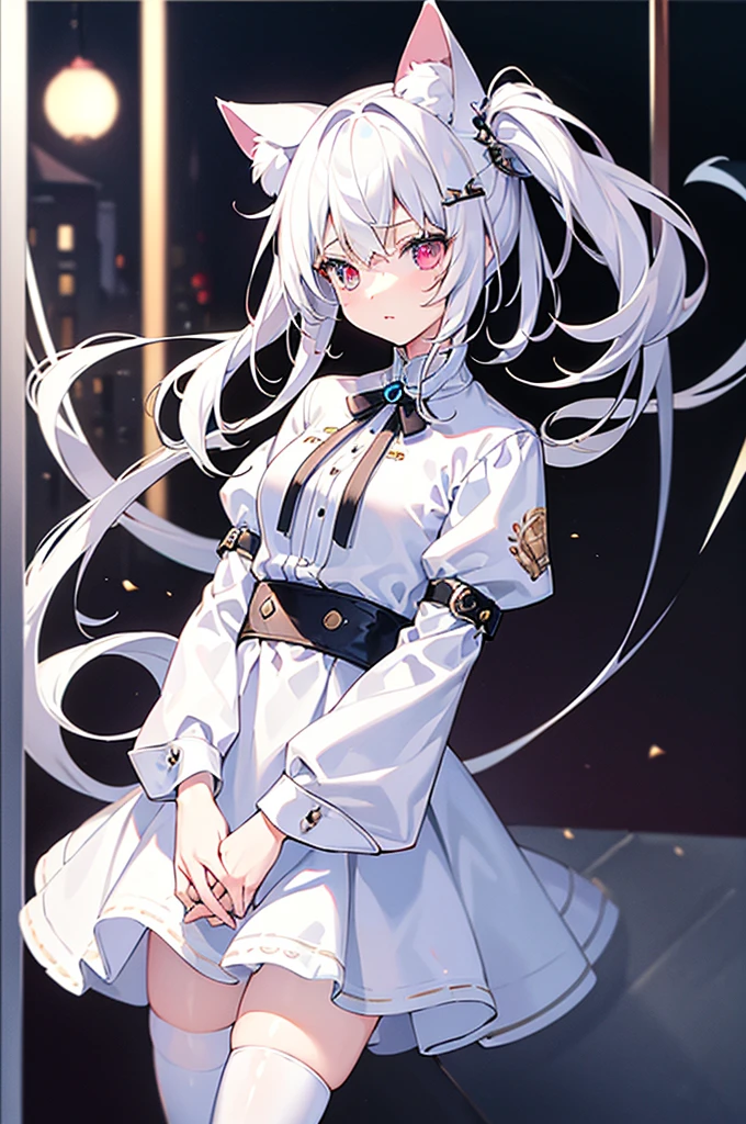 Cute adult girl standing, girl focus, (Full body close-up), ((Plain white background)), pokerface, upright immovable, (1girl in:1.3), Bangs, a necklace, facing front, （white suits), Crystal silver Eyes, slender, masterful technique, Long hair, animetic, Solo, Silk White hair, MastetPiece, ultra detail, [wide-hips], Beautiful Girl, (Detail Face), detail hands, ultra detail eyes, nothing face emotion, Beautiful eyes, mole under eye, oral invitation, curly hair, parted bangs, hair behind ear, medium hair, symmetry, Super Detail, High quality, 8k