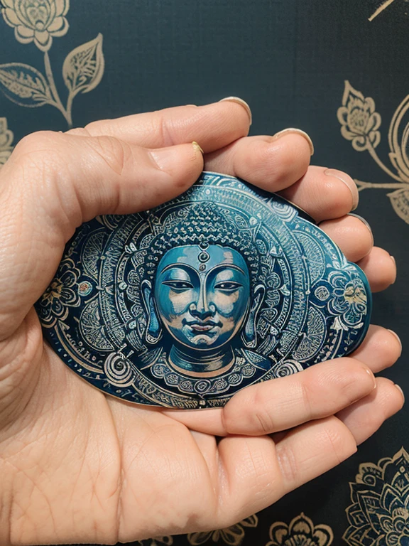 Buddha middle, woman bodhisattva left and man bodhisattva right, mandala background, intricate details