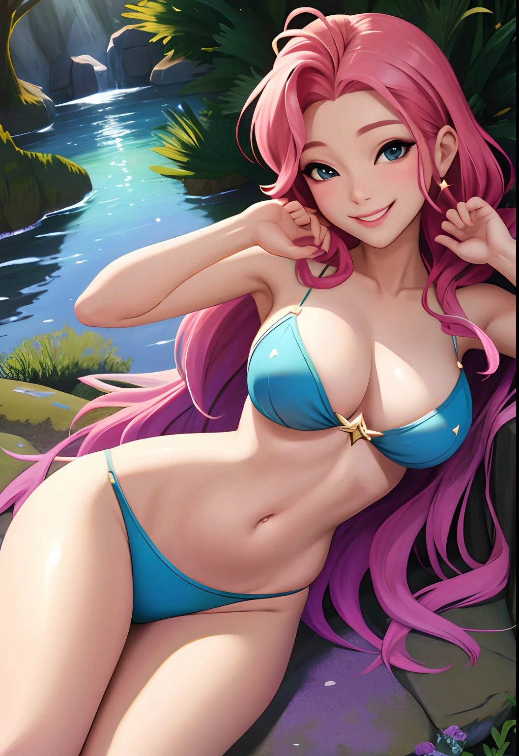 seraphine, smirk, seductive smile, portrait, bikini, (magical, magnificent, masterpiece:1.3)