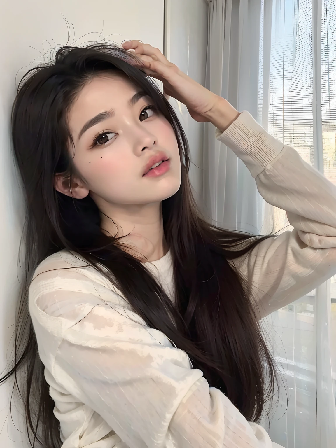 um close up de uma mulher com cabelos longos posando para uma foto, Mulher sul-coreana bonita, linda mulher coreana jovem, mulher coreana jovem bonita, menina coreana, dilraba dilmurat, Mulher coreana, Asian girl with long hair, gorgeous chinese model, Gongbi, Beautiful Asian girl, Ulzzang, Xintong Chen, Sha Xi, a young asian woman