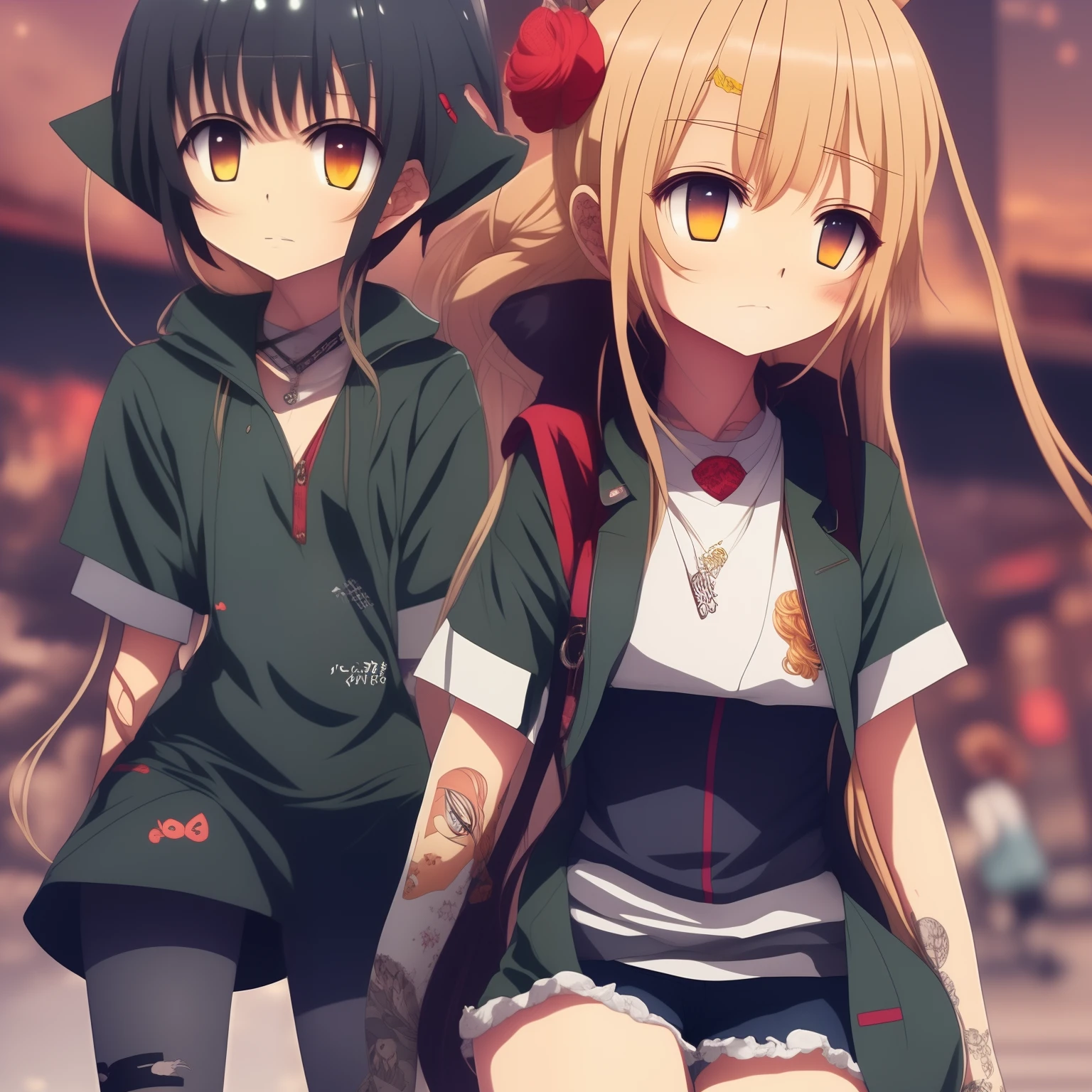 Mulher metade gato usando roupas curtas, e seios avantajados cabelo longo loiro, olhos azuis (anime)