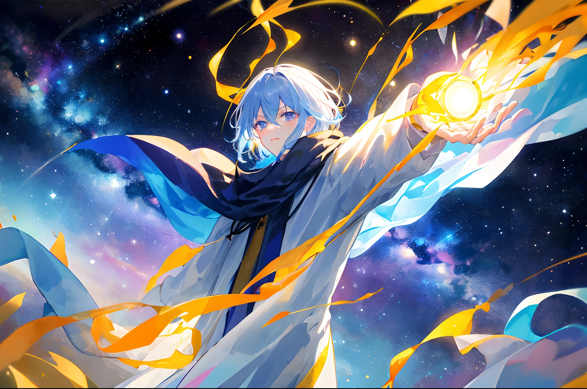 cosmic space、Floating feeling、Man in a cloak、Looking here、Contre-Jour
