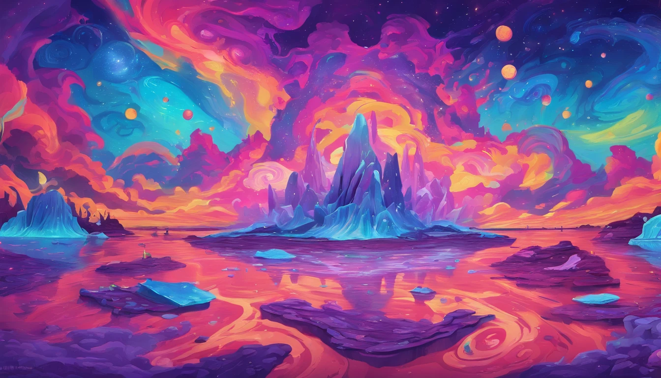 wasteland, icebergs, night sky, starry sky, surreal sky, floating objects, purple, blue