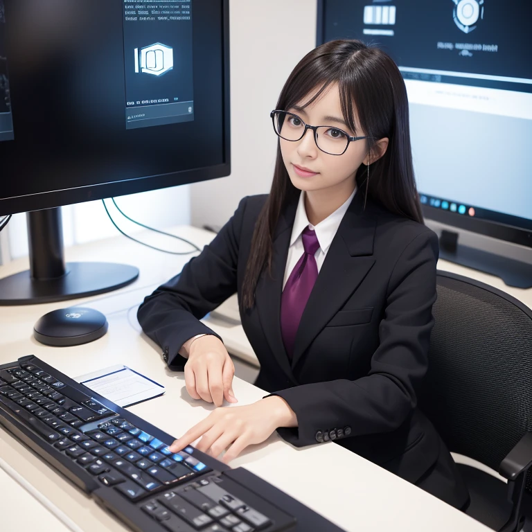 femele、Women at work、personal computers、eye glass、japanes、masutepiece、is wearing、Beautuful Women、Suits