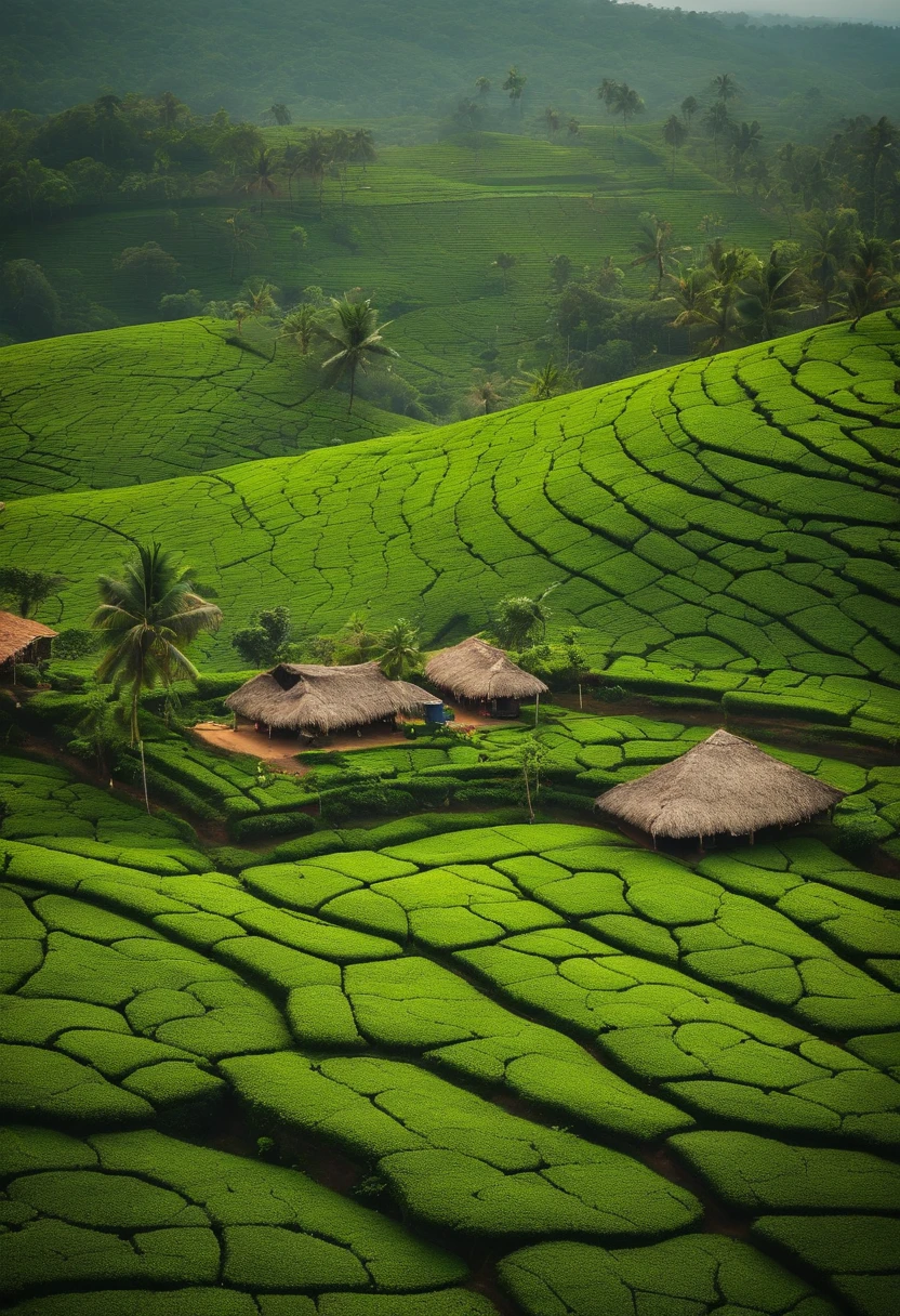 Kerala village . Tea garden - Aerial view a beautiful kerala landscape --realistic