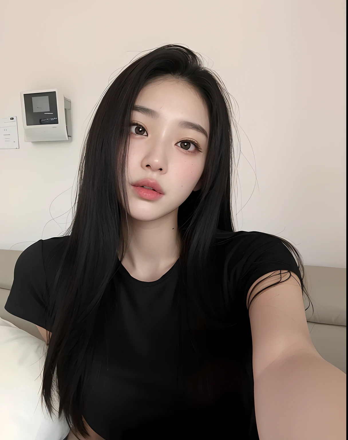 arafed woman with long black hair sitting on a couch, Mulher sul-coreana bonita, linda mulher coreana jovem, coreana, mulher coreana jovem bonita, Jaeyeon Nam, Heonhwa Choe, Mulher coreana, young adorable korean face, Ulzzang, Asian girl with long hair, wan adorable korean face, maquiagem sul-coreana popular, Lee Ji - Eun