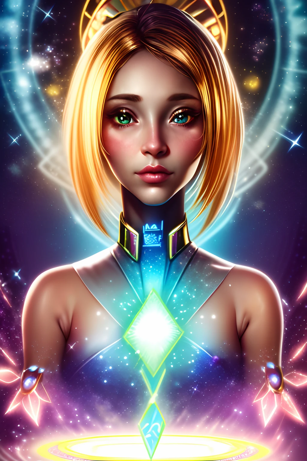 ((La mejor calidad)), ((Obra maestra)), ((realista)), retrato, dark magician gils.
1girl, celestial, Deidad, diosa, light particles, halo, Mirando al espectador,
(bioluminiscente:0.95), Vibrante, Colorido, Color, (resplandeciente, resplandecer),
(beautiful composition), cinematic lighting, intrincado, (Symmetrical:0.5), Caprichoso,