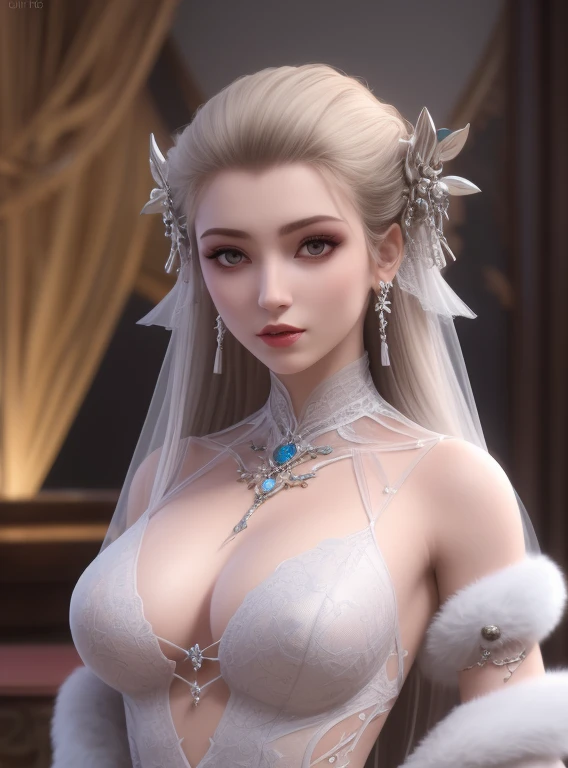 ultra realista 8k CG, rosto perfeito, Impeccable, limpo, master part, arte profissional, obras de arte famosas, Cinematic lighting, Cinematic Flower, rosto perfeito, beautiful face, Olhos bonitos, fantasia, Sonho, irreal, science fiction, Seios enormes, roupas bonitas, renda, lace trim, Roupa de pernas com corte de renda, cabelos absurdamente longos, cabelos muito longos, (rico:1.4), prestige, luxo, jewelries, Diamante, ouro, pearl, gema, safira, rubi, esmeralda, detalhes intrincados, delicate pattern, encantador, sedutor, sedutor, Erotic, Encantadora, ornamento de cabelo, colar, Brincos, pulseira, Armlet,
((1girl, ))