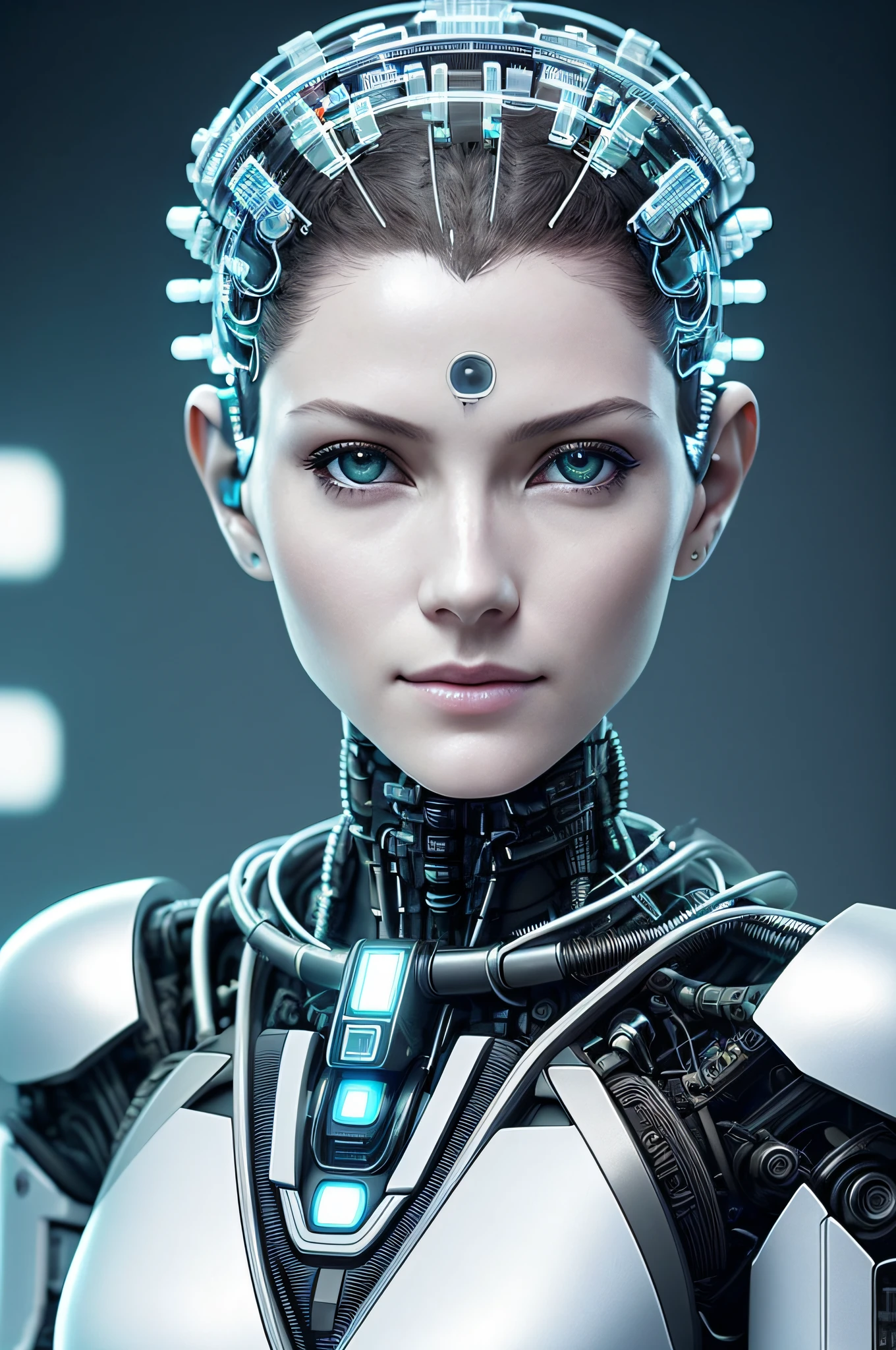 Electronic Systems On-Head Humanoids |Cyborg Woman| With a detailed brain that you can see| With a delicate heart that can be seen| Muscle Detail Wire | Realistic Skin| Biopunk| Cybernetics | Cyberpunk | Canon M50| 100mm| Sharp Focus | Gently| Hyperrealism | Very detailed| Intricate Details | Vascular Expression | Telegraph |