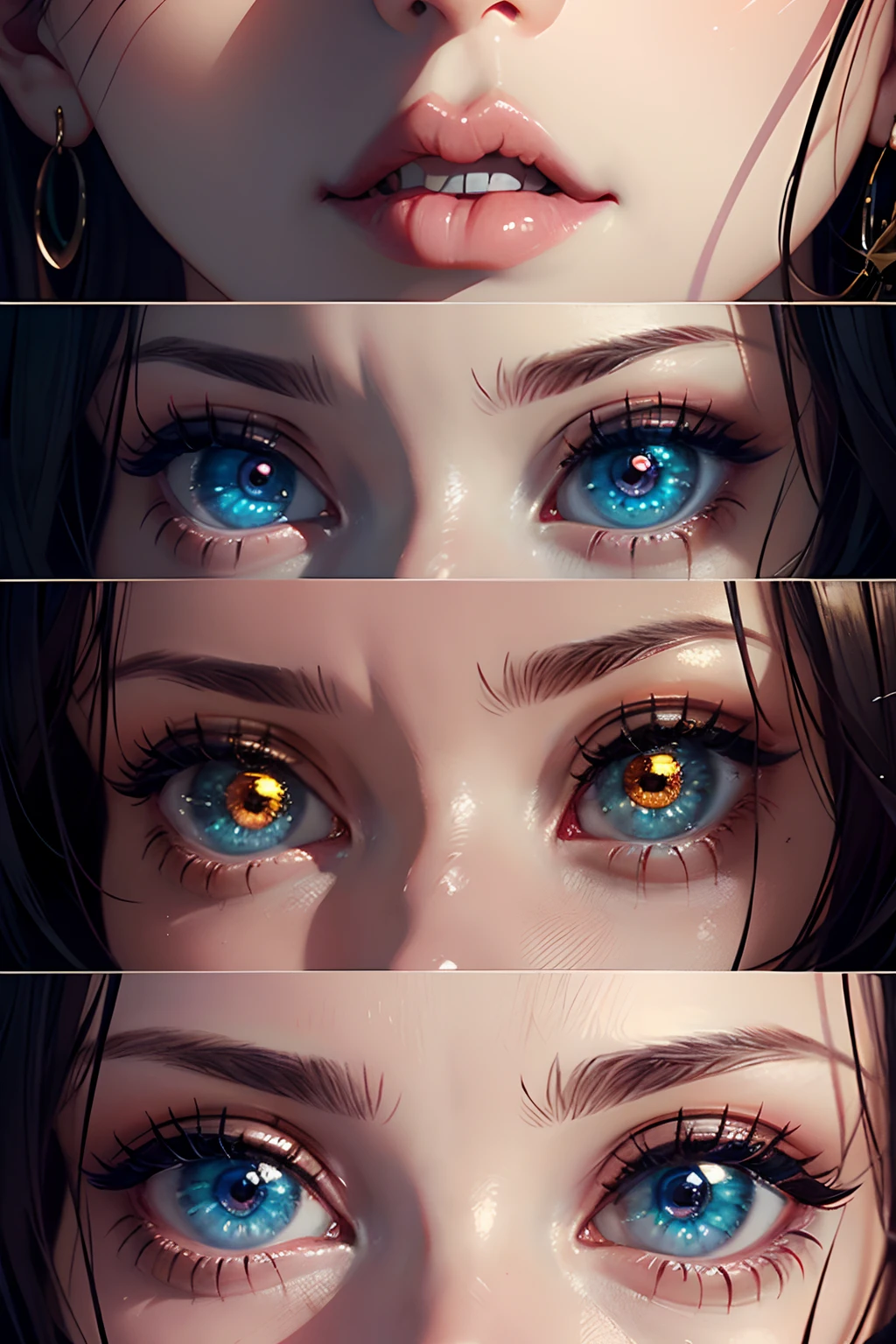 um close up de um close up do olho de uma pessoa, Artgerm Julie Bell Beeple, trending dribble, spritesheet vfx!!!!!, irises, BJD, inspirado em Gwenny Griffiths, cores brilhantes altamente detalhadas, beautiful and friendly eyes, Directed by: Anne Stokes, Detailed projections