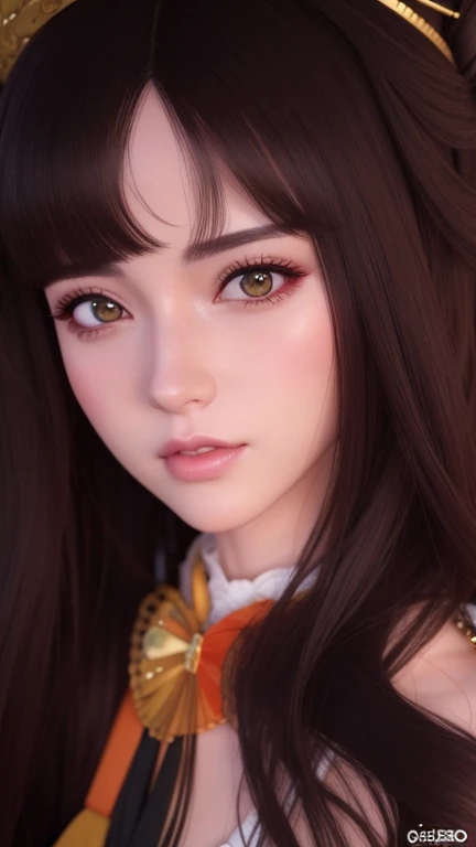 um close up de uma mulher com cabelo comprido usando um vestido, kawaii retrato realista, Estilo anime 3D realista, anime fotorrealista, anime hiper realista, 3 d anime realista, inspirado em Sim Sa-jeong, Realistic. Cheng Yi, belo rosto realista, estilo realismo anime, anime semi realista, retrato impressionante do rosto do anime, Arte no estilo de Guweiz