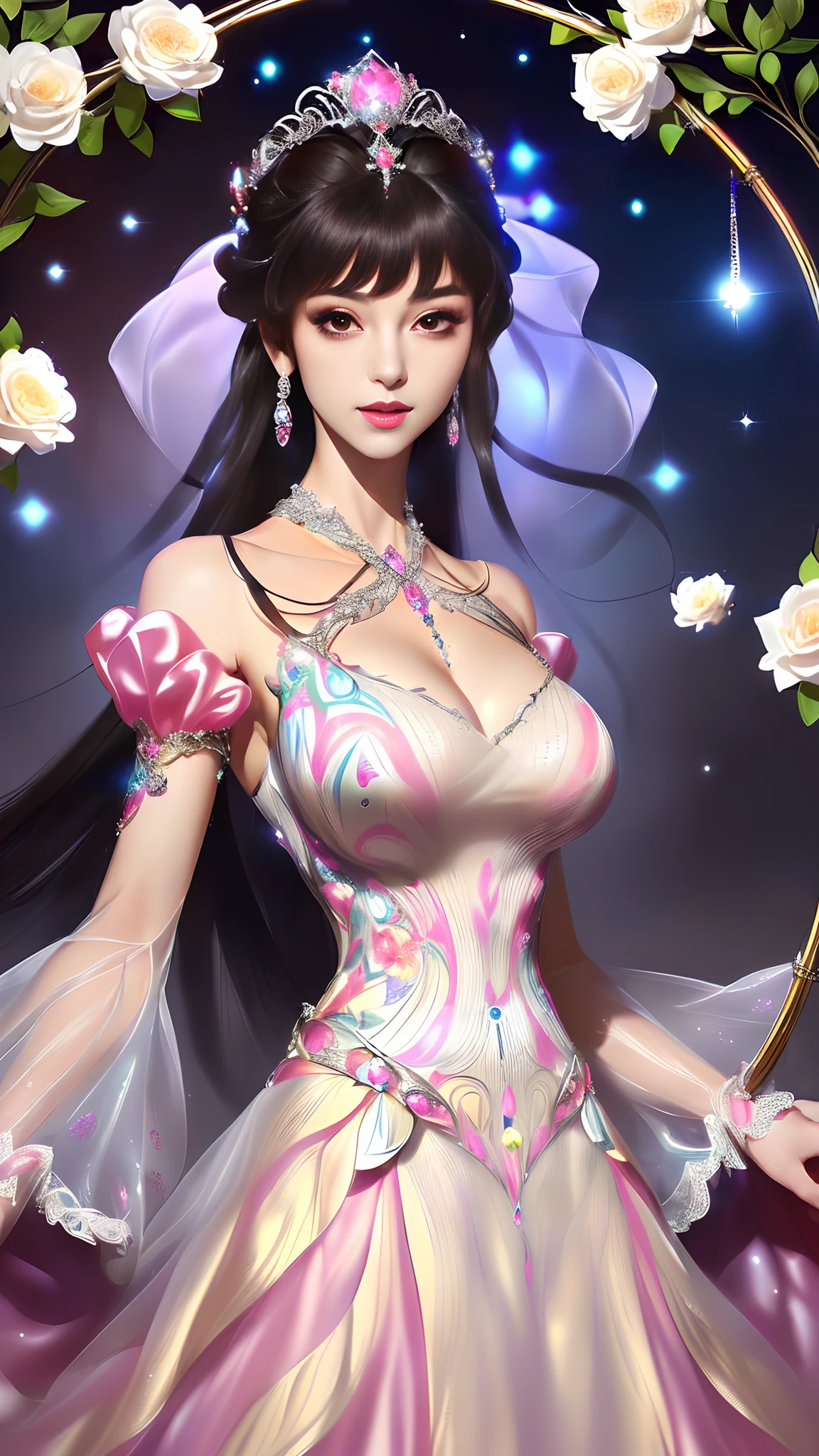 The Queen's Contemptuous Expression
((anime art style)),(masutepiece),(Best Quality), (Super Detail),((Very delicate and beautiful)),(((Solo))),((Full body portrait)),((1 princess in gorgeous princess rococo ball gown with voluminous full-length hoop skirt)),((crinoline)),Long Train,(((Stand in the garden))),(Gorgeous Gemstone Jewelry),Detailed face and eyes,Eyes Like Gems,((Large amount of straight hair,very voluminous hair,Very long straight hair)),((Colossal tits,long boobs)),cleavage,Very gorgeous hair ornament,((Tiara adorned with sparkly and very gorgeous jewels)),((Dynamic Angle)),Looking at Viewer,,Flowers,Petals flow,((Gorgeous Princess Rococo Ball Gown with Voluminous Full Length Hoop Skirt))
