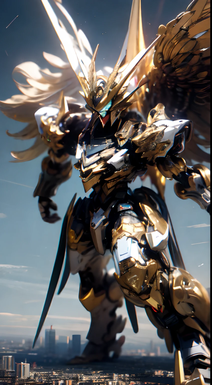 Dragon World, Intricate details, Super Intricate Details, (glowing gemstones), BREAK Robot, Giant Mech, White armor, Jewelry, Pendants, Necklaces, Bracelets, Diamonds, Colored Gems, sky line, Kamen Rider, Marvel film, (mechs), (Mechanical), (armor), Pro RAW Color Photo, krystal, (itting open legs: 1.3), Perfect, (Wide Angle), crazy detail details, Unrealistic Engine Style, Boca Effect, David La Chapelle style shots, Bioluminescent color palette: Pale gold, Light blue, bright white, Wide Angle, Ultra-fine, cinematic still life, Vibrant, saquimica style, Perfect eyes, highest image quality 16K, inspired by Canon EOS R 6 "Chaos 50,--, under the eye mole, shooting masterpiece Harry Winston, Ray tracing, surrealism, Textured skin、Facing the front、Full body like