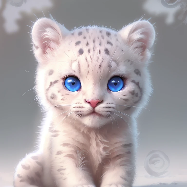 there is a white leopard with blue eyes and a rose, cute detailed digital art, cute digital art, adorable digital painting, cute detailed artwork, dream animal cute eyes, spotted ultra realistic, snow leopard, cutie, cute artwork, digital art. highly detailed, cute animal, cutecore, in style of digital illustration, detailed beautiful animals, digital arts