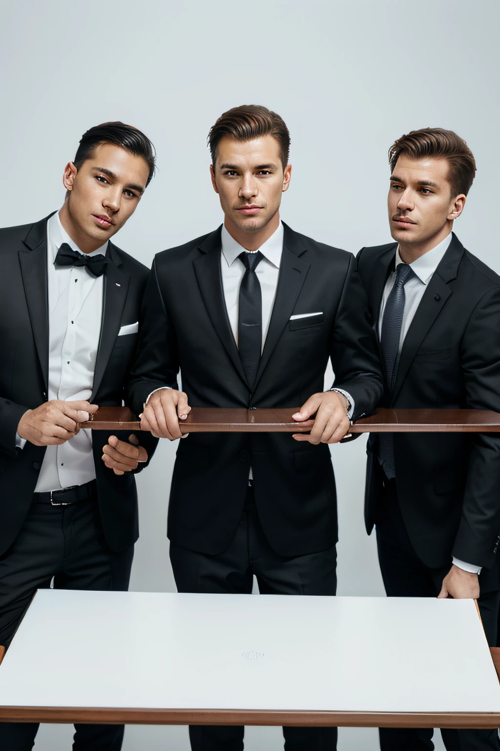 four men in suits holding a blank board with a white background, business men, cool marketing photo, stock photograph, professional artwork, version 3, stock photo, wearing black cloths, very clear picture, trending artwork, in group photograph, subject action : holding sign, subject action: holding sign, diversity, advert, amazing professional picture, very professional