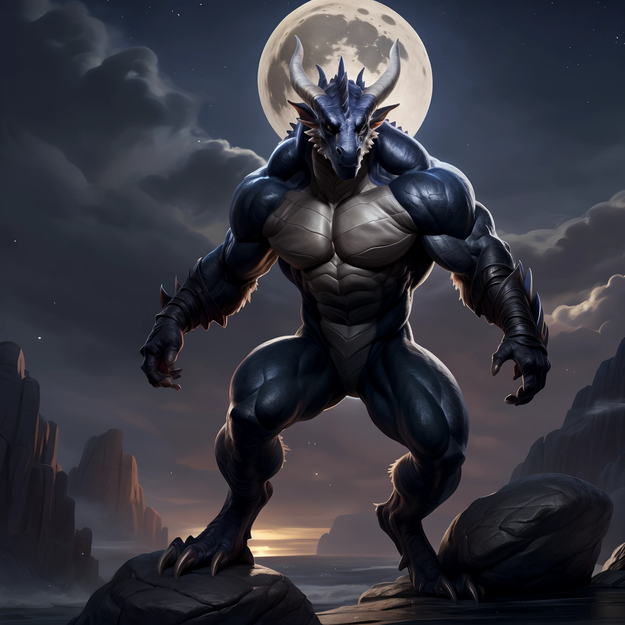 (best quality,highres),(realistic:1.37),a mysterious werewolf,a very aggressive creature,red eyes,farm,legendary creature,Greek mythology,scary atmosphere,dark night,howling,full moon,foreboding presence,sharp claws,terrifying transformation,hairy body,intense and detailed texture,ominous shadows,tense and dramatic scene,ominous sound effects.