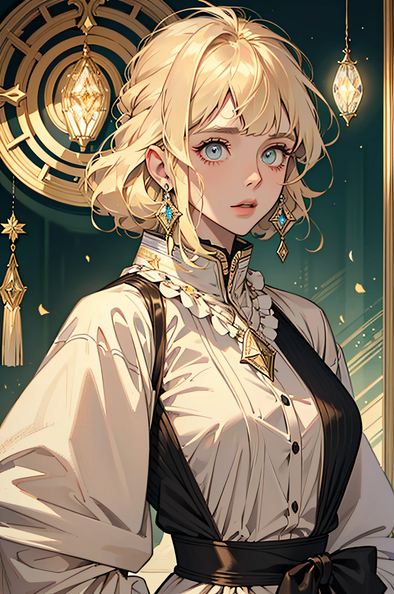 The Old Woman of the Wizard of Light, , Long side-swept bangs wavy light blonde hair, Crystal Eyes, Ethnic Earrings, Fashion Out It