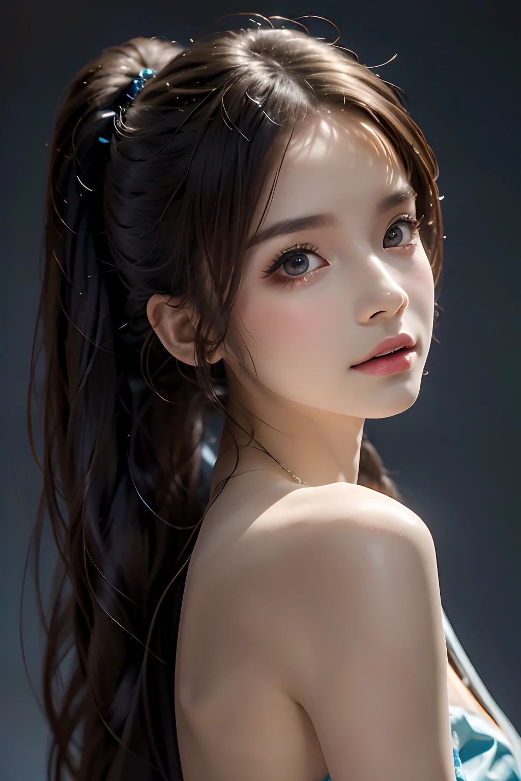 UHD, ccurate, masterpiece, anatomically correct, textured skin, high quality, best quality, highres, 1 girl. long pony tail ,beautiful detailed face, double eyelids. haif body shot.