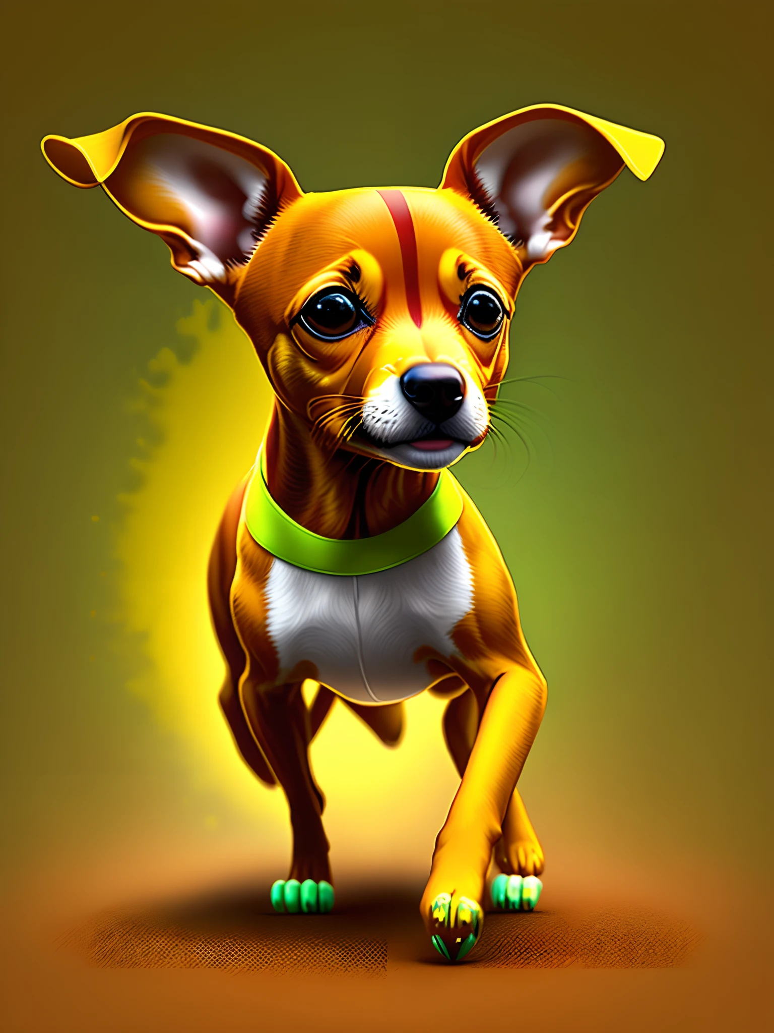 pinscher branco e amarelo desenho animado correndo brincando feliz