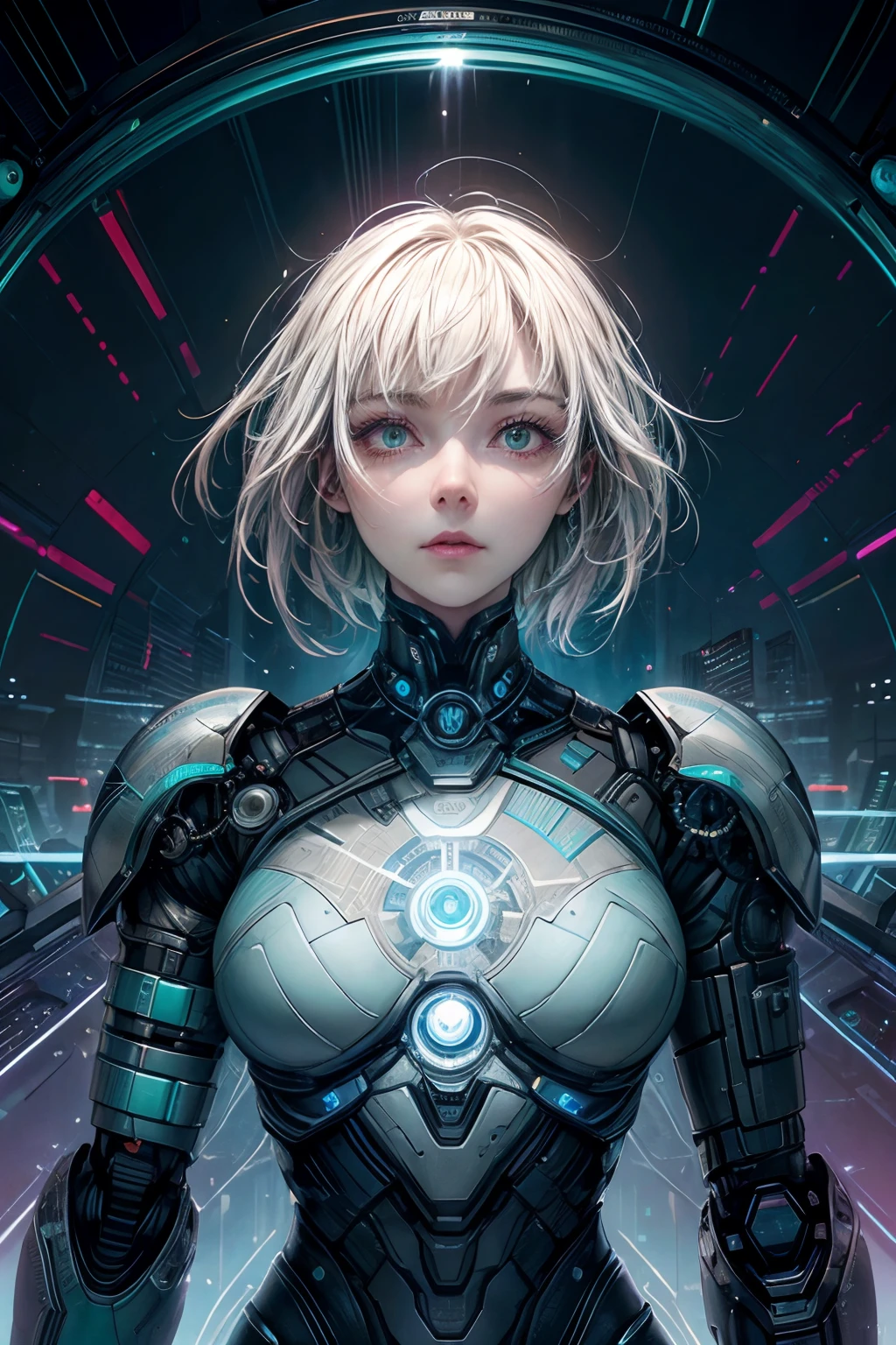 best quality,ultra-detailed,realistic,photorealistic,creative,imaginative,science fiction,technology,robots,cyborgs,artificial intelligence,digital,interface,gears,circuits,machine parts,blurred boundaries,humanity,evolution,fusion,transformation,glimpse into the future,merging of man and machine,unlimited possibilities,vivid colors,neon lights,subtle glow,soft shadows,chilled blue,electric green,cosmic purple,androids,metropolis,high-tech cityscape,striking architecture,futuristic fashion,metallic textures,smooth surfaces,reflective panels,precision engineering,expressive faces,cybernetic enhancements,emotive gazes,translucent skin,digital tattoos,mechanical limbs,mind and body fusion,interconnectedness,seamless integration,energy pulsing,beams of light,critical thinking,problem solving,creativity unleashed,innovation unleashed,exploration,limitless imagination.