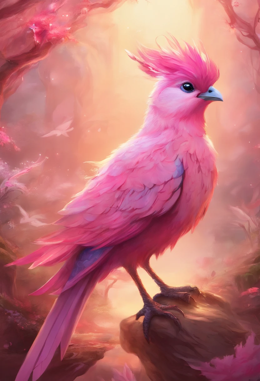 Best quality, 4K, Masterpiece, art, Anthropomorphic pink bird，Plush texture