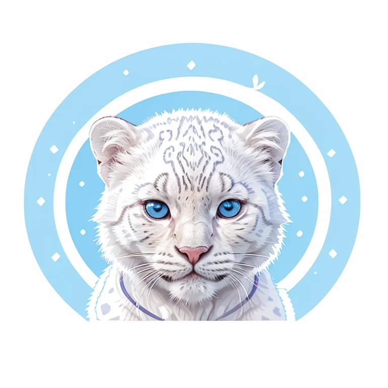 White leopard with blue eyes,digital art for t-shirt design,illustration, circle, white background
