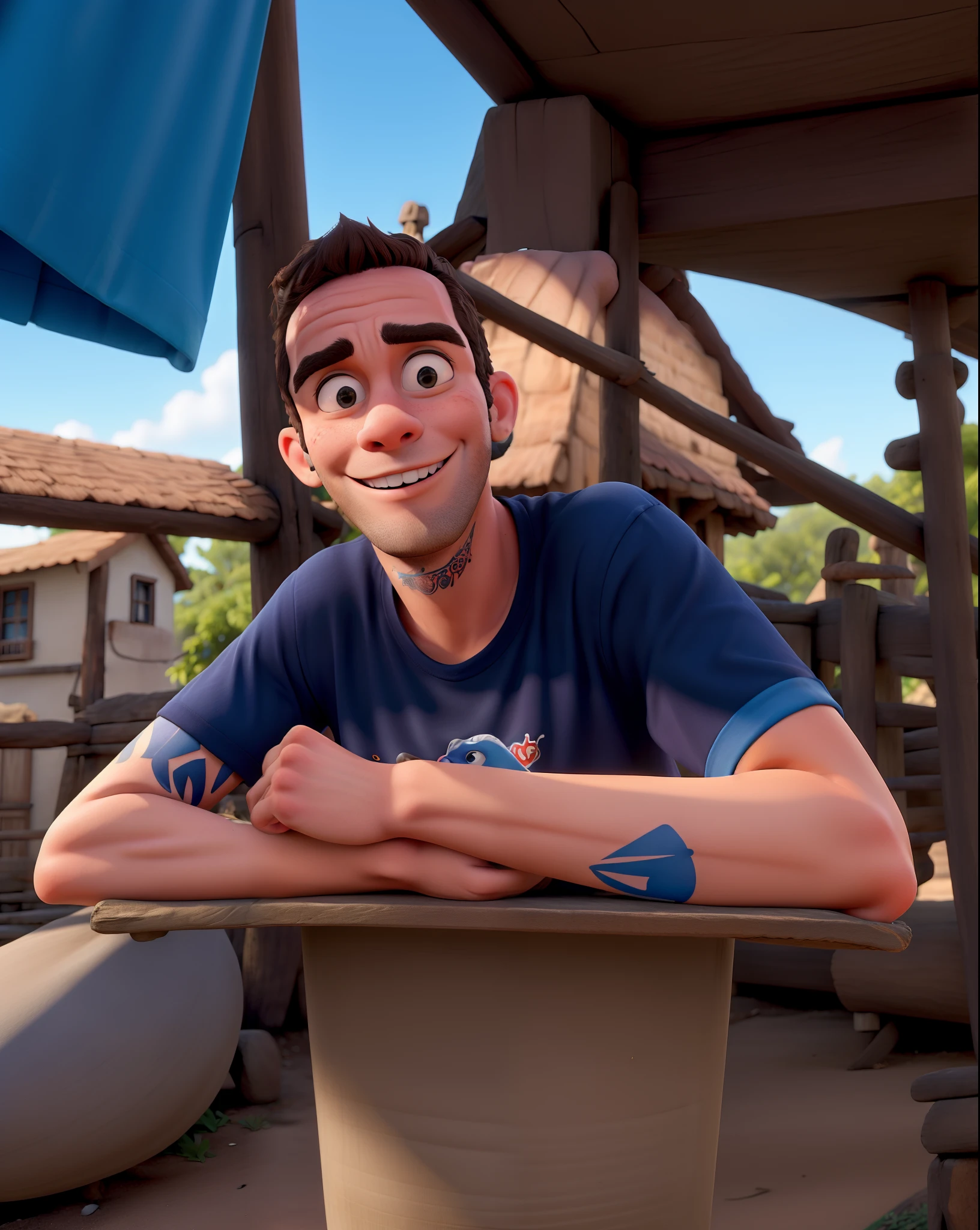 Poste Disney Pixa estou de blusa preta e tenho Tattoo sou Magro