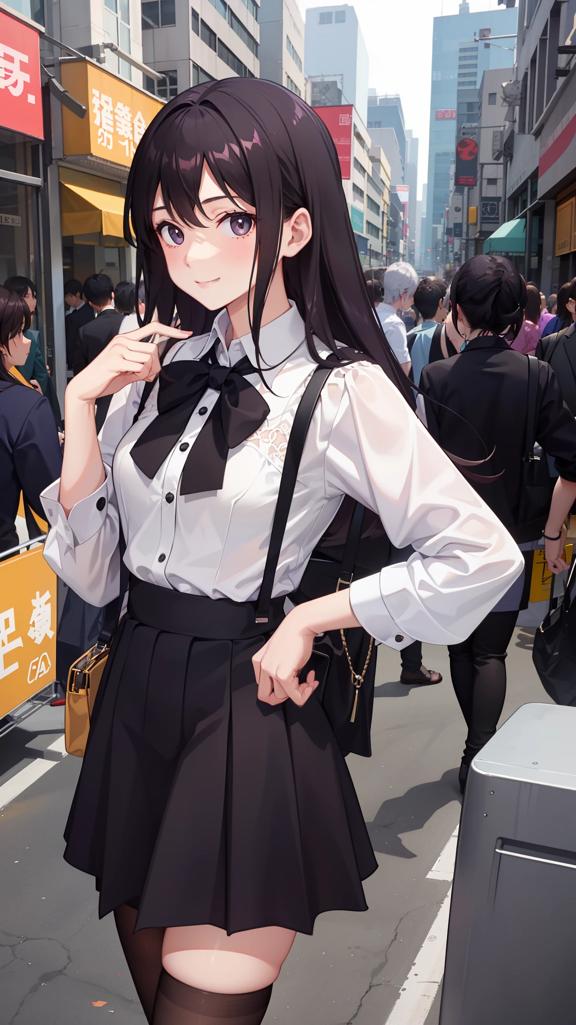 1girl in、imagem 4k、A smile、The shirt、Blouse、(paler)skirt by the、(small tits)Chilarism、movement、