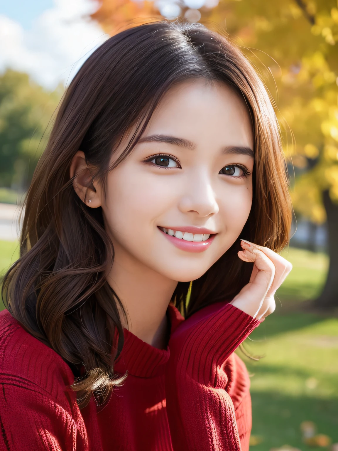 nice smile seeing this、One pretty woman、Daring Sexy Pose、a smile、18 year old girl、Cute

Under the Autumn Sky、Colorful red sweater、Medium Wavy Hair、small tits、Natural Color Lip、


masutepiece、top-quality、illustratio、ultra-definition、Fine、hight resolution、8k wallpaper、Perfect dynamic composition、beatiful detailed eyes、Clean and correct hands、tre anatomically correct、foco nítido