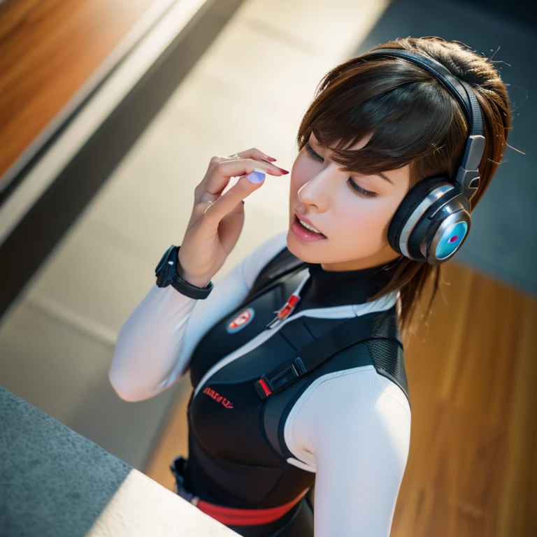 (Overhead view),Dynamic Angle,Ultra-detailed, Illustration, close-up, straight on, 1girl in, 
 ((tracer from overwatch, Interface headset, White bodysuit:1.4, Brown hair)),(Active Pose),
(Night:1.2),Dreamy, [[Delicate fingers and hands:0.55]::0.85],(Detail fingers),Three fingers of the molester are inserted into the smeared with a powerful aphrodisiac, and the pleasure of being moved recklessly closes both eyes with a face that is dyed crimson so much that even the ears seem abnormal.『feels good〜　more　more　Ikiso　orgasm　orgasm　I'll go〜』- She screamed and reached a fierce climax，