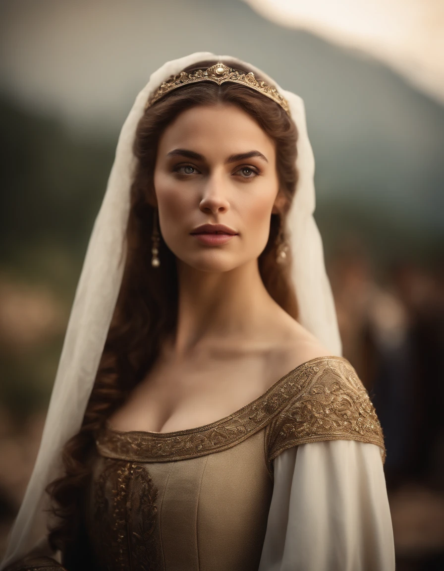 A queen expression of rage with brown hair, ela esta segurando uma cobra, Epoch of the reign of Alexander the Great. senary and dress of the time. ambiente escuro. imagem expressiva. sentada em seu trono.