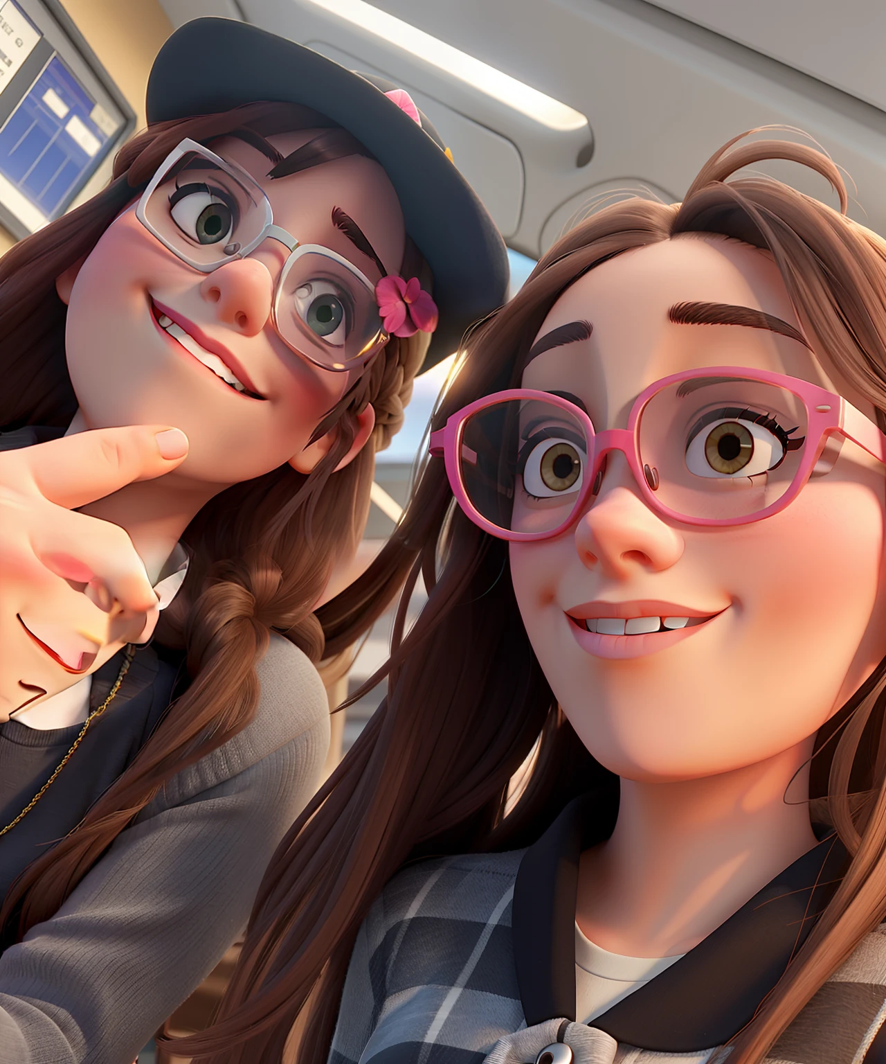 Two girlfriends in funny glasses