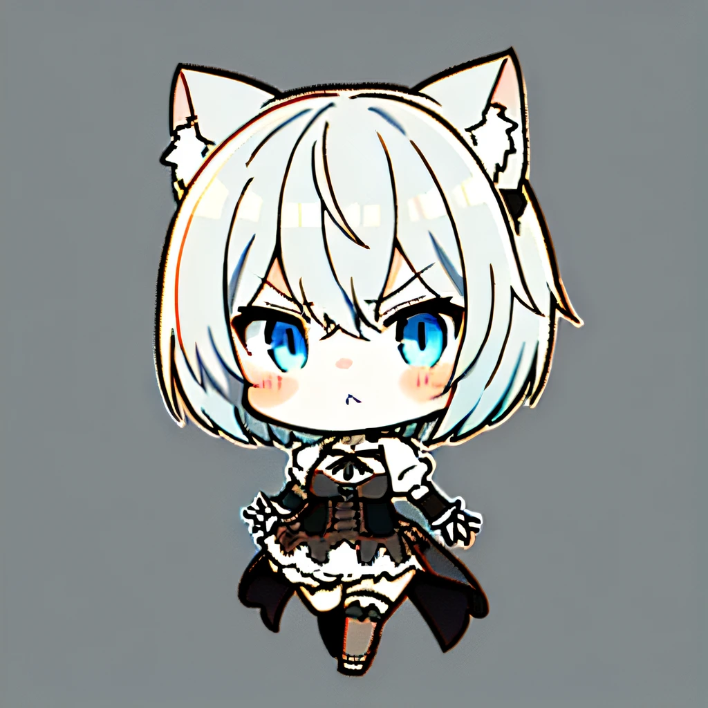 Nier automata 2b 1girl in,Cat's ears, blue eyes, short hair(Chibi:1.2),get angry,full body Esbian