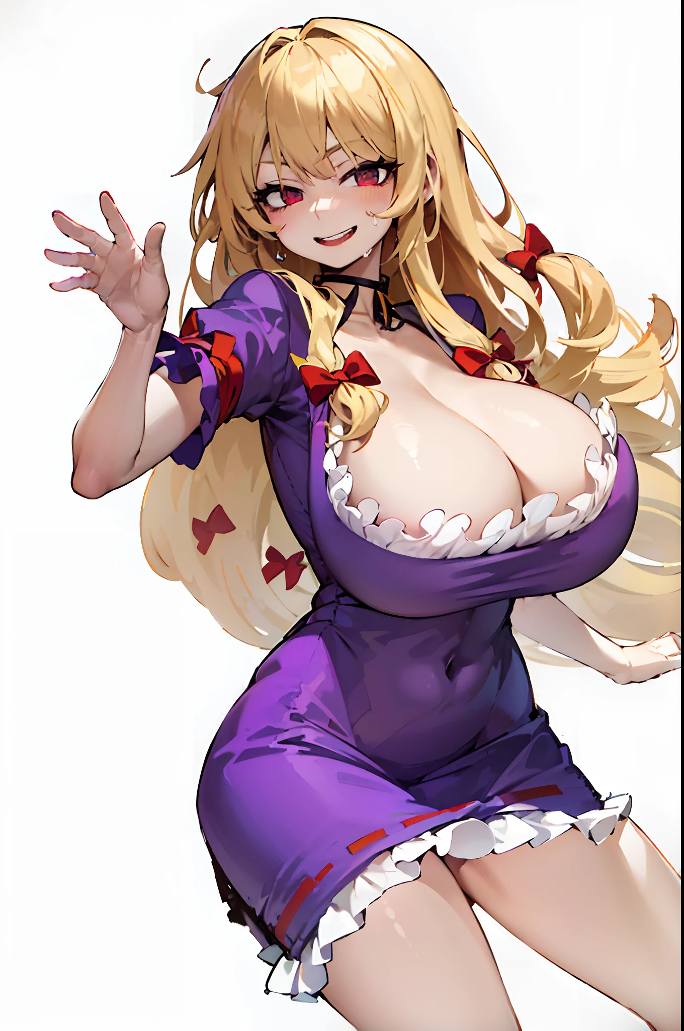 masutepiece,full of sweat,grinning lasciviously,Looking at the camera,Naughty Poses,Big anime girl posing in purple dress and stockings, in dress, small curvy lolirin kitagawa fanart, oppai, Big breasts!, zerochan art, with a big chest, cushart kenz, cushart krenz key art feminine, Cute anime waifu in a nice dress, Seductive Anime Girl, Big breasts!!
