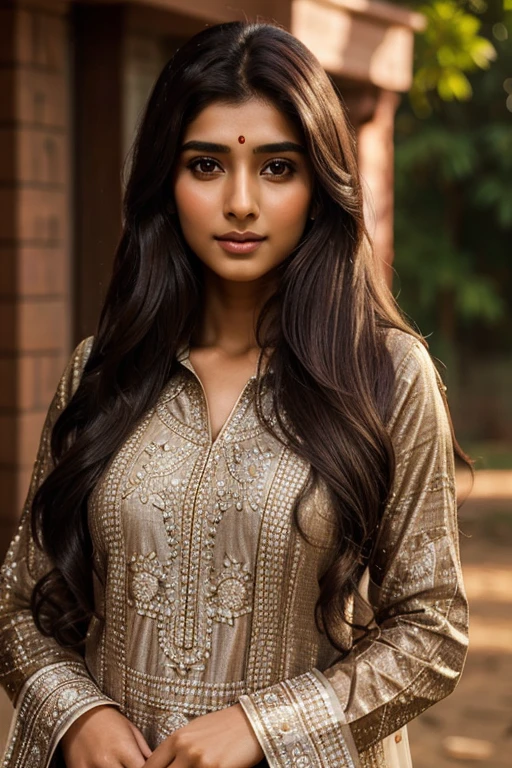 Beautiful ,23 years young girl,confident looking,8k,realistic,dark brown hair,fair skin, indian,long hair,clear facial features, wearing dupatta and kurti, photographic poses