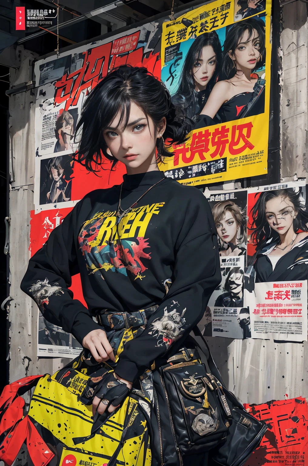 ((((dramatic))), (((gritty))), (((intense))) film poster featuring a young woman as the central character. She stands confidently in the center of the poster, wearing a stylish and edgy outfit, with a determined expression on her face. The background is dark and gritty, with a sense of danger and intensity. The text is bold and attention-grabbing, with a catchy tagline that adds to the overall feeling of drama and excitement. The color palette is mainly dark with splashes of vibrant colors, giving the poster a dynamic and visually striking appearance,tachi-e
(magazine:1.3), (cover-style:1.3), fashionable, woman, vibrant, outfit, posing, front, colorful, dynamic, background, elements, confident, expression, holding, statement, accessory, majestic, coiled, around, touch, scene, text, cover, bold, attention-grabbing, title, stylish, font, catchy, headline, larger, striking, modern, trendy, focus, fashion,
