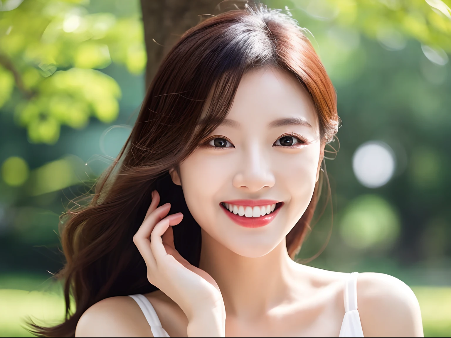 Self Whitening Salon,Instagram Posts,Bright background,lush parks,Nice smile,Impressive white teeth,unclear,Natural atmosphere,Beautiful fece,A Japanese Lady,bustup