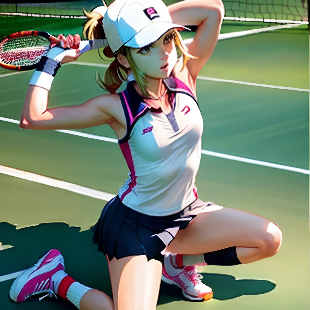 Anime tennis player spread eagle