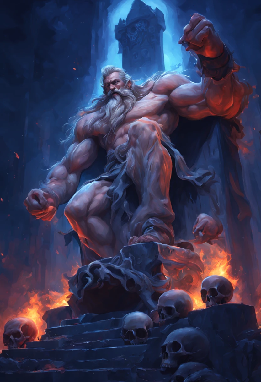 40 year handsome old elf, pale skin, blonde hair, abino skin, long straight hair, wearing elfin , sitting , mustache, piercing blue eyes, brown hair, pronounced brow ridge, strong jaw, high cheekbones, (complete body:1.5), sitting on a bed spreading his legs, very beefy muscles, bulging biceps, bulging triceps, bulging pectorals, bulging quads, bulging trapezoids, wide shoulders, bulging calves, bulging forearms, hairy, (giant:1.5), tall, solo person. Art deco masterpiece, alpha male, at night, skull, nightmare, fire, intricately detailed, sharp focus, extremely detailed, dark fantasy, glowing, colorful painting, rich color, HDR, octane render, digital illustration, cinematic light, sitting on the throne, Explore the beauty of a moonlit cemetery, with weathered tombstones, crypts, and the feeling that the spirits of the departed may not be at rest