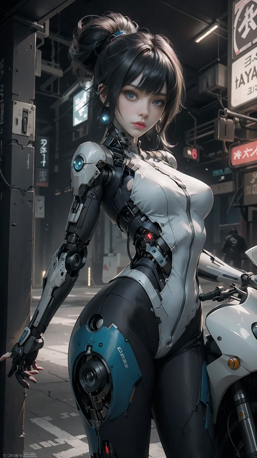 there is a woman in a futuristic outfit posing on a motorcycle, cute cyborg girl, beutiful white girl cyborg, wlop. scifi, oppai cyberpunk, perfect android girl, beutiful girl cyborg, perfect anime cyborg woman, smooth digital concept art, girl in mecha cyber armor, gynoid cyborg body, cyberpunk anime girl mech, cyborg girl